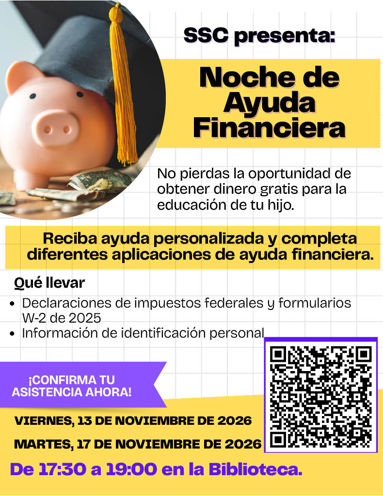 Noche de Ayuda Financiera 17 de Noviembre de 17:30 a 19:00